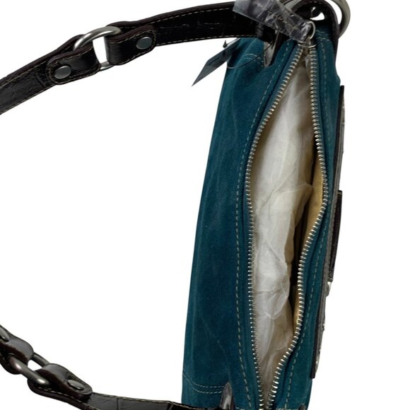 Maxx New York Belted Teal Blue Brushed Leather Steel Ring Handbag - Picture 7 of 10